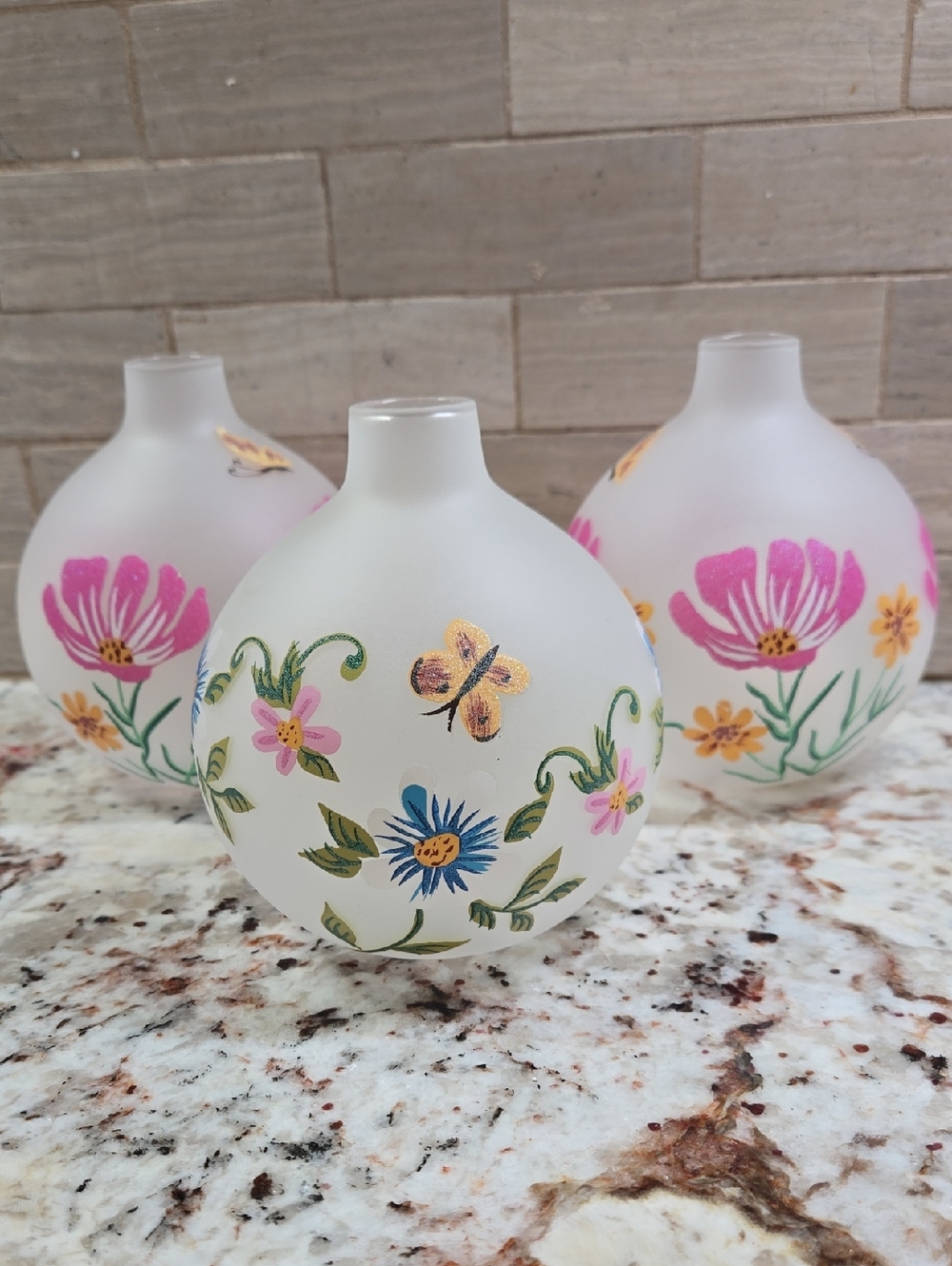 Three Handpainted Round Vase